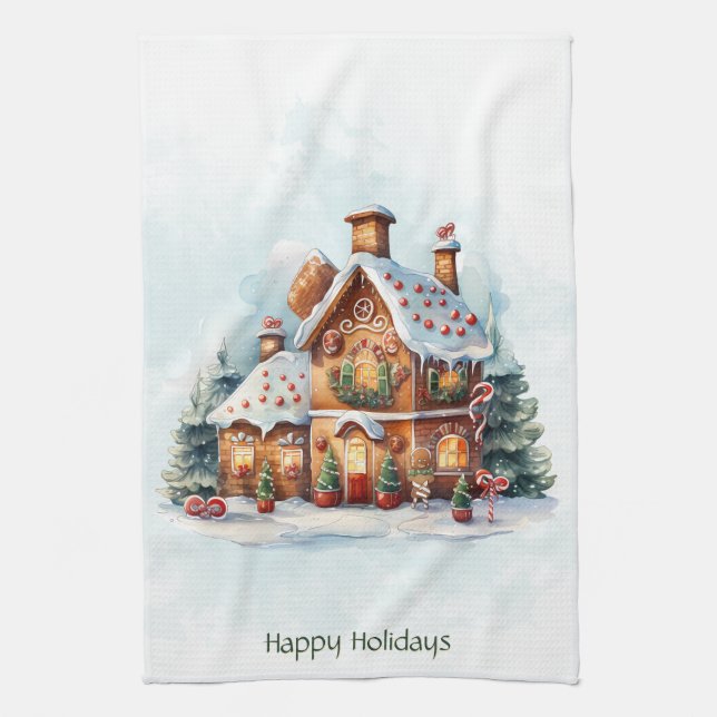 Gingerbread House Christmas Holiday Kitchen Towel (Vertical)