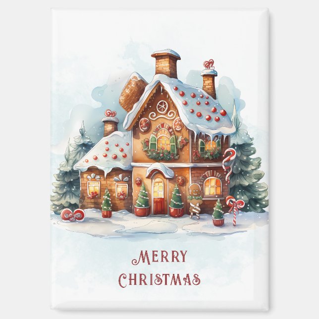 Gingerbread House Christmas Holiday Magnet (Front)