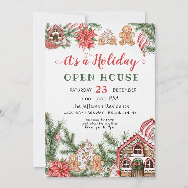 Gingerbread House  Christmas Holiday Open House In Invitation (Front)