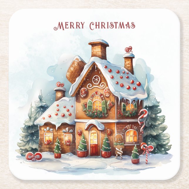 Gingerbread House Christmas Holiday Paper Coaster (Front)