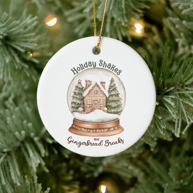Gingerbread House Christmas Holiday Snow Globe Ceramic Tree Decoration (Tree)