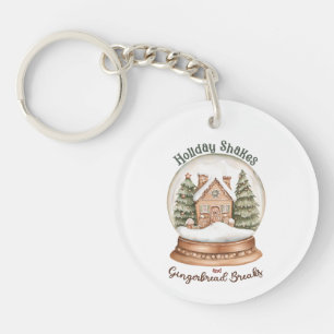 Gingerbread House Christmas Holiday Snow Globe Key Ring