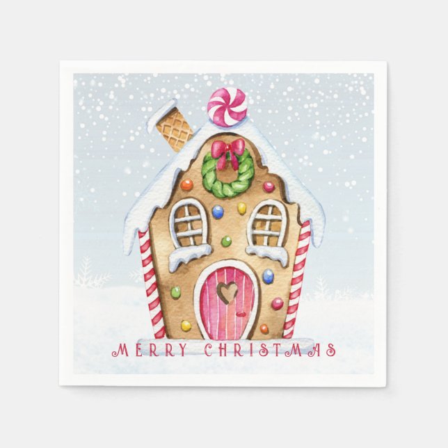 Gingerbread House Christmas Napkin (Front)