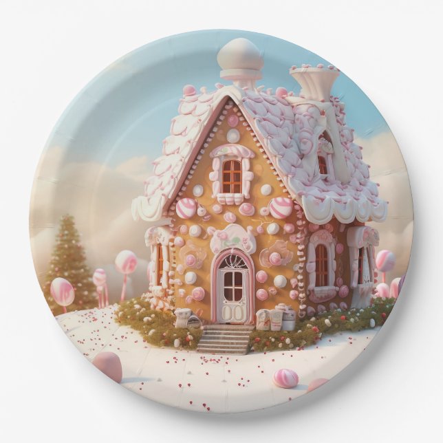 Gingerbread House Christmas Paper Plate (Front)
