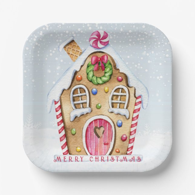 Gingerbread House Christmas Paper Plate (Front)