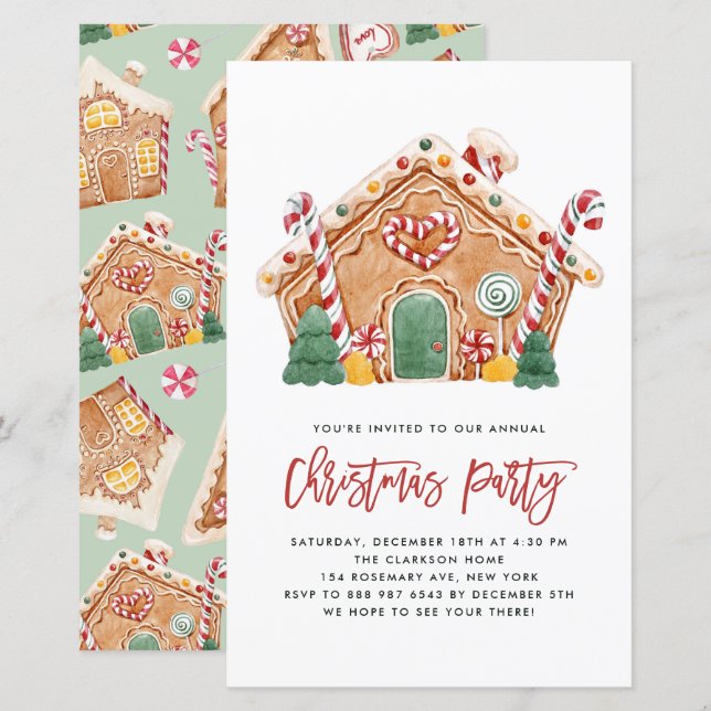 Gingerbread House Christmas Party Invitation (Front/Back)