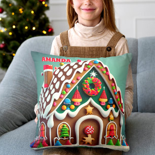 Gingerbread House Christmas Personalised Kids Cushion