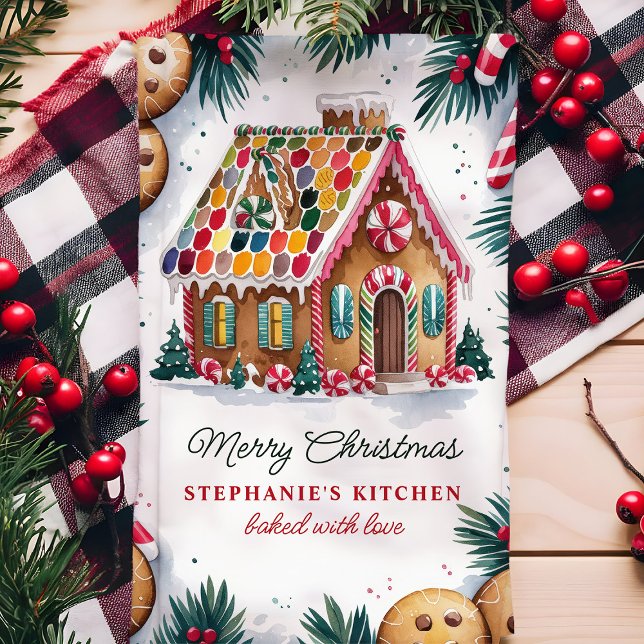 Gingerbread House Christmas Personalised Tea Towel (Creator Uploaded)