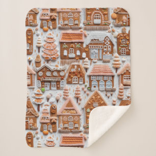 Gingerbread House Christmas Sherpa Blanket