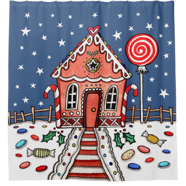 Gingerbread House Christmas Shower Curtain (Front)