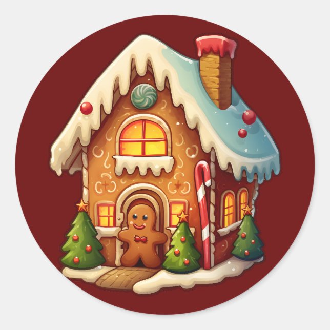 Gingerbread house classic round sticker (Front)