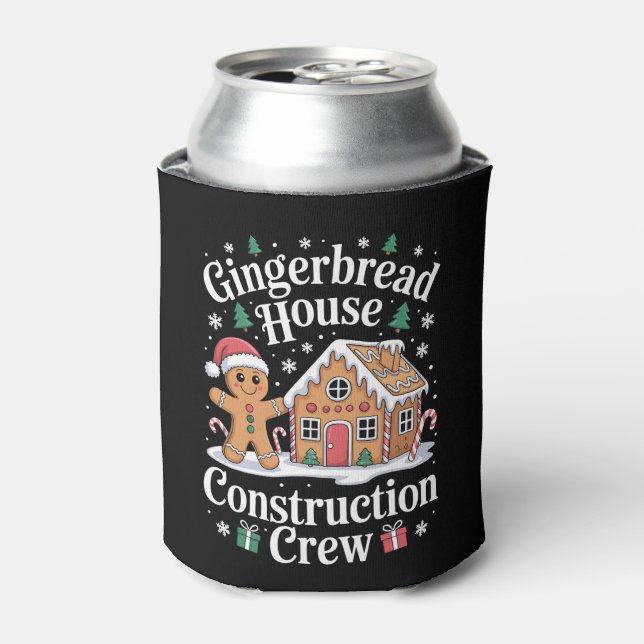 Gingerbread House Construction Crew Christmas Xmas Can Cooler (Can Front)