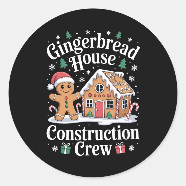 Gingerbread House Construction Crew Christmas Xmas Classic Round Sticker (Front)