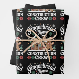 Gingerbread House Construction Crew Christmas Xmas Wrapping Paper Sheet