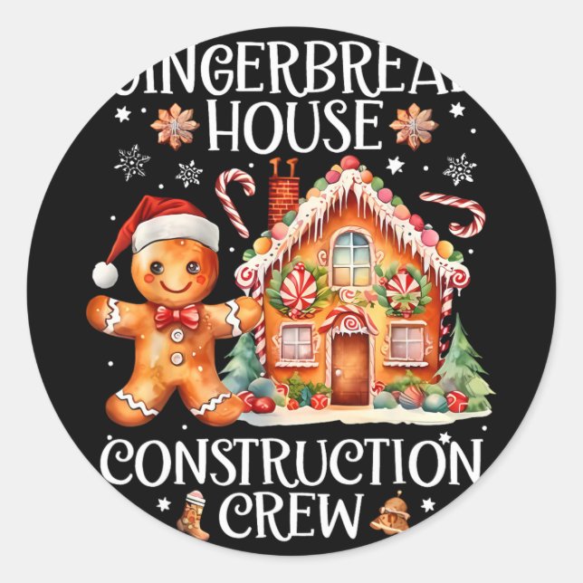 Gingerbread House Construction Crew Cookie King Ch Classic Round Sticker (Front)