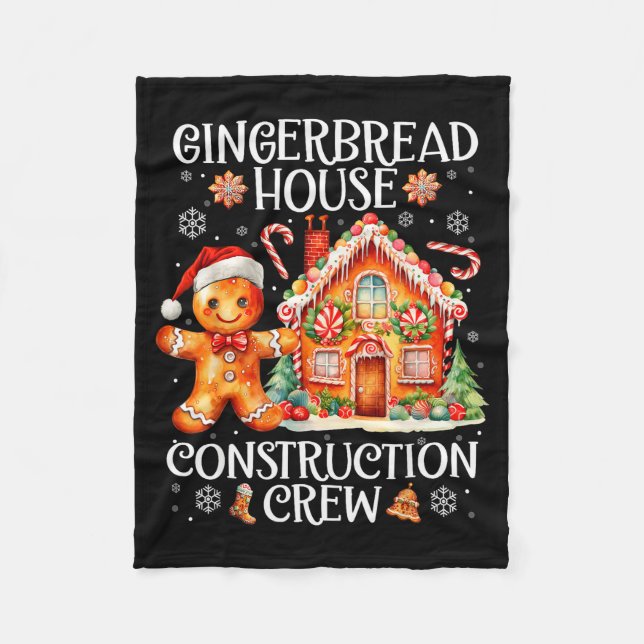 Gingerbread House Construction Crew Cookies Baking Fleece Blanket (Front)