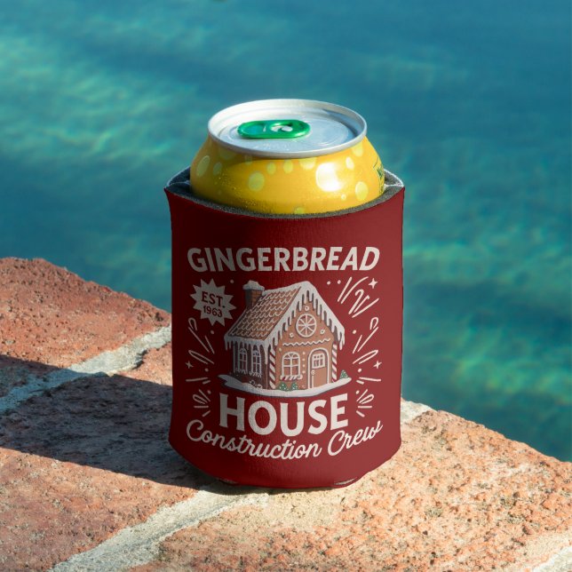Gingerbread House Construction Crew Funny Xmas  Can Cooler (In Situ Pool)