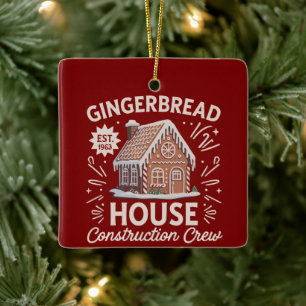 Gingerbread House Construction Crew Funny Xmas  Ceramic Ornament