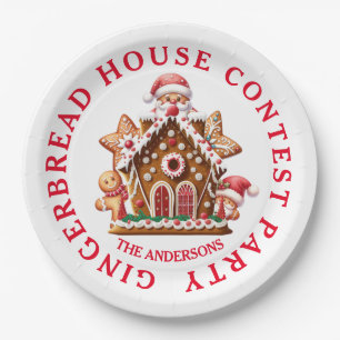 Gingerbread House Contest Party White & Red Paper Plate