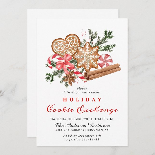 Gingerbread House Cookie Exchange Christmas Party Invitation (Front/Back)
