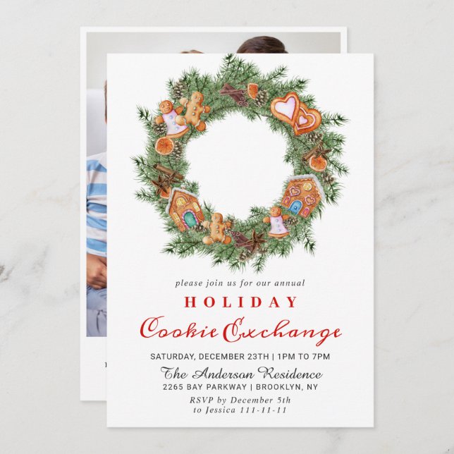 Gingerbread House Cookie Exchange Christmas Party Invitation (Front/Back)