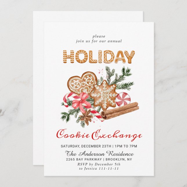 Gingerbread House Cookie Exchange Christmas Party Invitation (Front/Back)