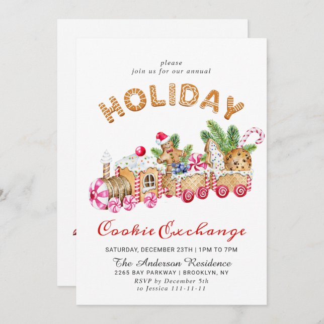 Gingerbread House Cookie Exchange Christmas Party Invitation (Front/Back)