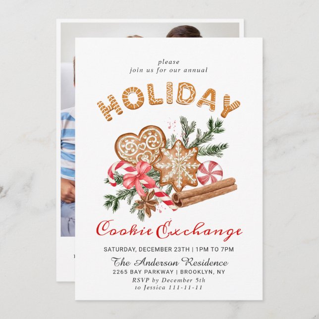 Gingerbread House Cookie Exchange Christmas Party Invitation (Front/Back)