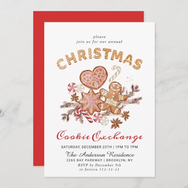Gingerbread House Cookie Exchange Christmas Party Invitation (Front/Back)