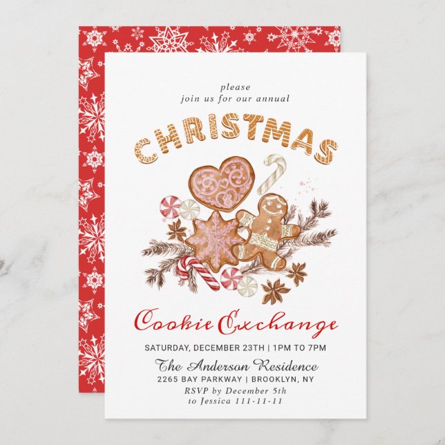 Gingerbread House Cookie Exchange Christmas Party Invitation (Front/Back)