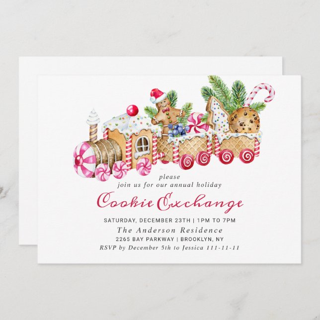Gingerbread House Cookie Exchange Christmas Party Invitation (Front/Back)