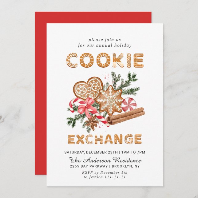 Gingerbread House Cookie Exchange Christmas Party Invitation (Front/Back)