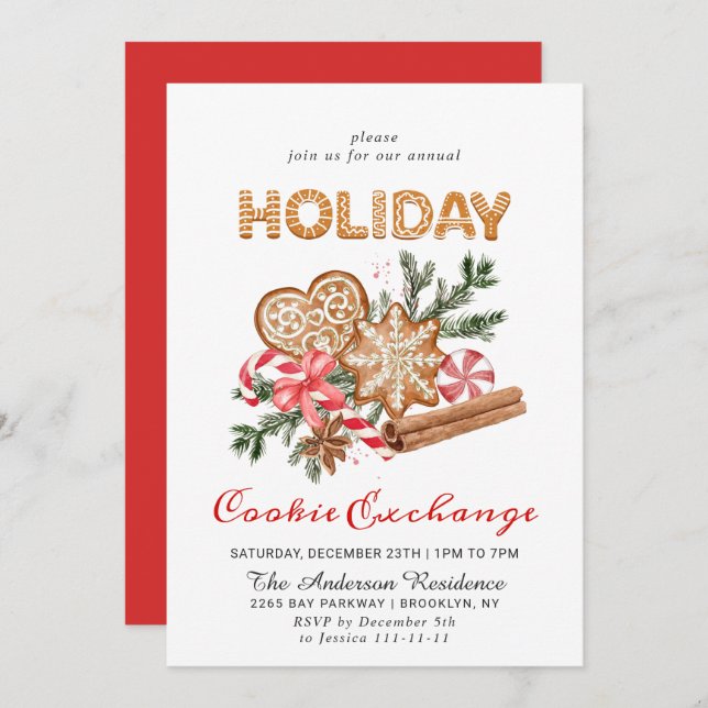 Gingerbread House Cookie Exchange Christmas Party Invitation (Front/Back)