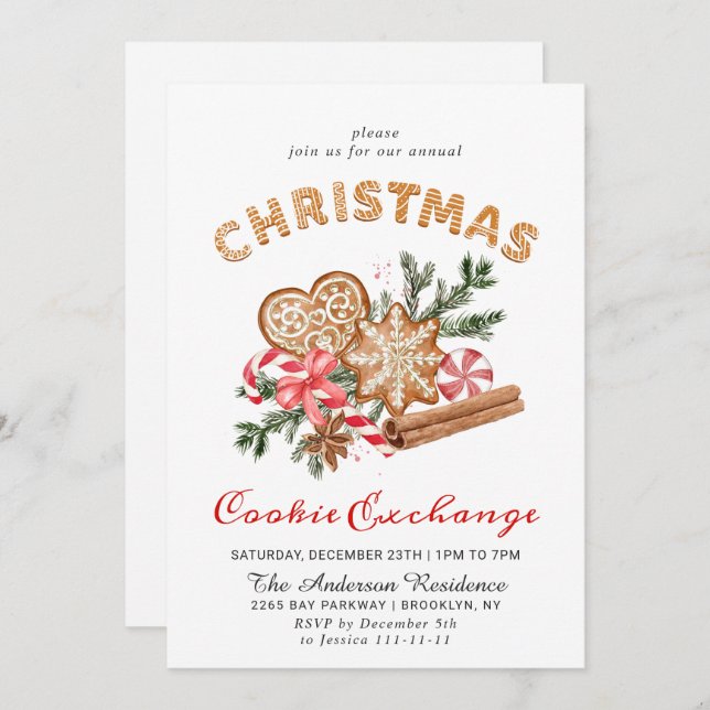 Gingerbread House Cookie Exchange Christmas Party Invitation (Front/Back)