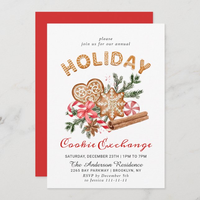 Gingerbread House Cookie Exchange Christmas Party Invitation (Front/Back)