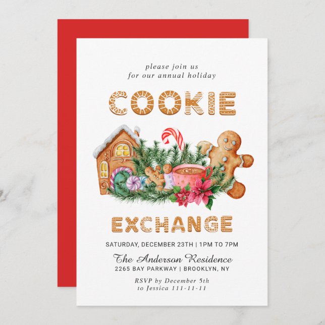 Gingerbread House Cookie Exchange Christmas Party Invitation (Front/Back)