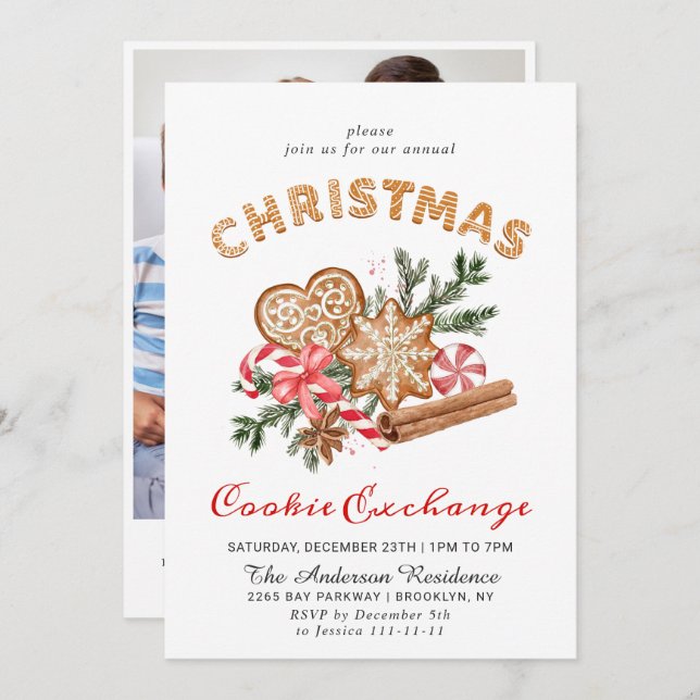 Gingerbread House Cookie Exchange Christmas Party Invitation (Front/Back)