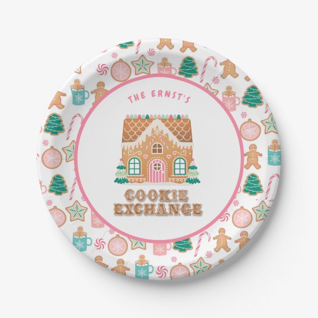 Gingerbread  House | Cookie Exchange Personalised  Paper Plate (Front)