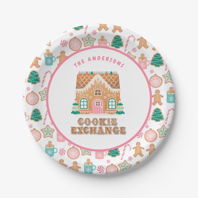 Gingerbread  House | Cookie Exchange Personalised  Paper Plate (Front)