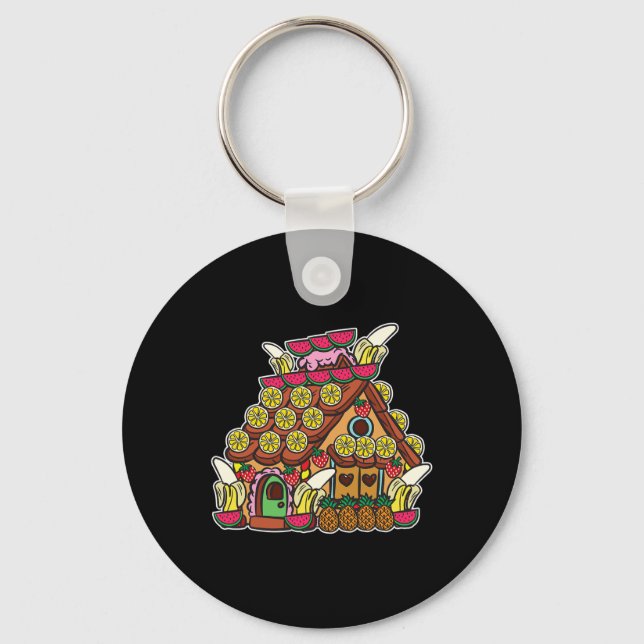Gingerbread House Decorated With Fruits Christmas  Key Ring (Front)