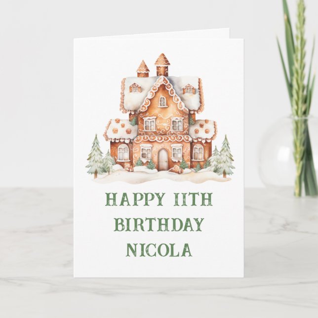 Gingerbread House Decorating Birthday Party Holiday Card (Front)