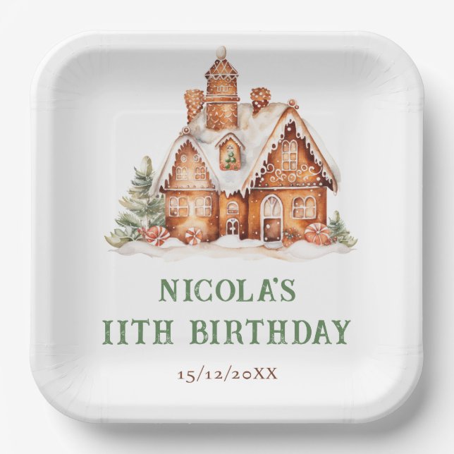 Gingerbread House Decorating Birthday Party Paper Plate (Front)