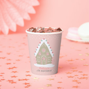 Gingerbread House Decorating Birthday Pink Holiday Paper Cups