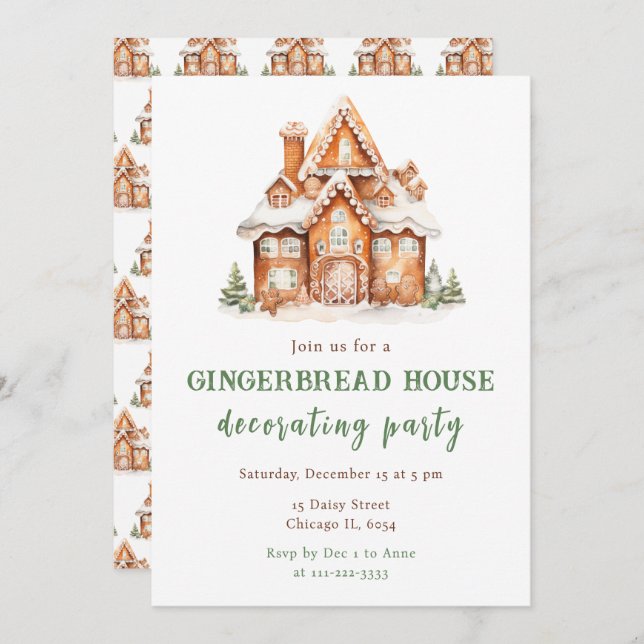 Gingerbread House Decorating Christmas Party Invitation (Front/Back)