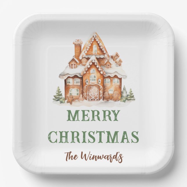Gingerbread House Decorating Christmas Party Paper Plate (Front)