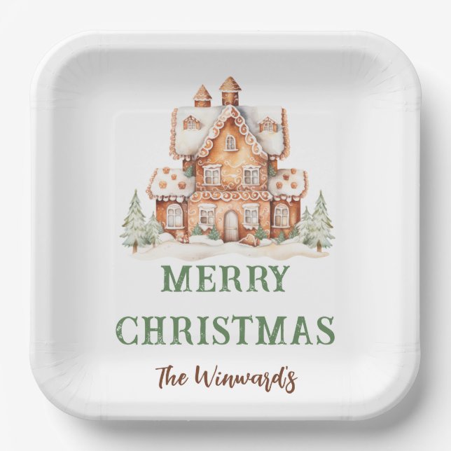 Gingerbread House Decorating Christmas Party Paper Plate (Front)