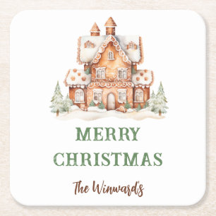 Gingerbread House Decorating Christmas Party Square Paper Coaster