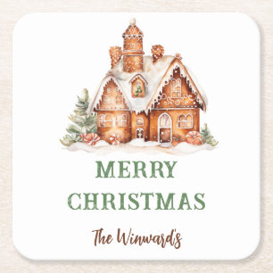 Gingerbread House Decorating Christmas Party Square Paper Coaster