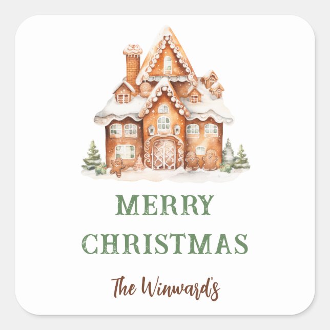 Gingerbread House Decorating Christmas Party Square Sticker (Front)