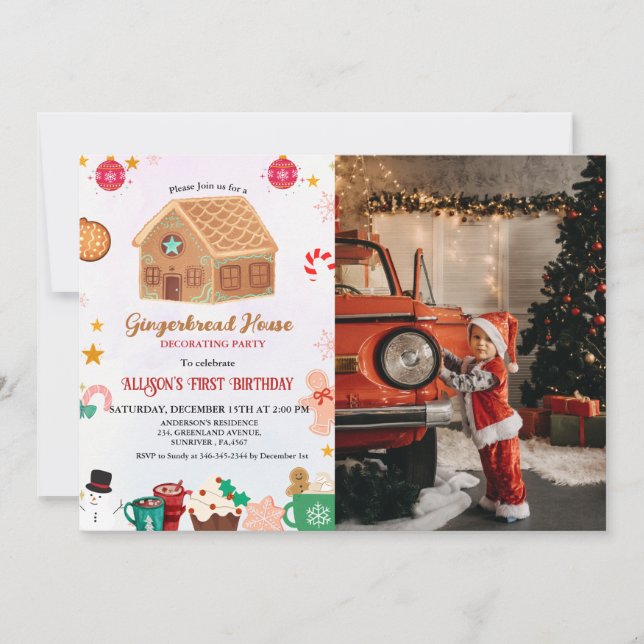 Gingerbread House Decorating Party 1St Birthday In Invitation (Front)
